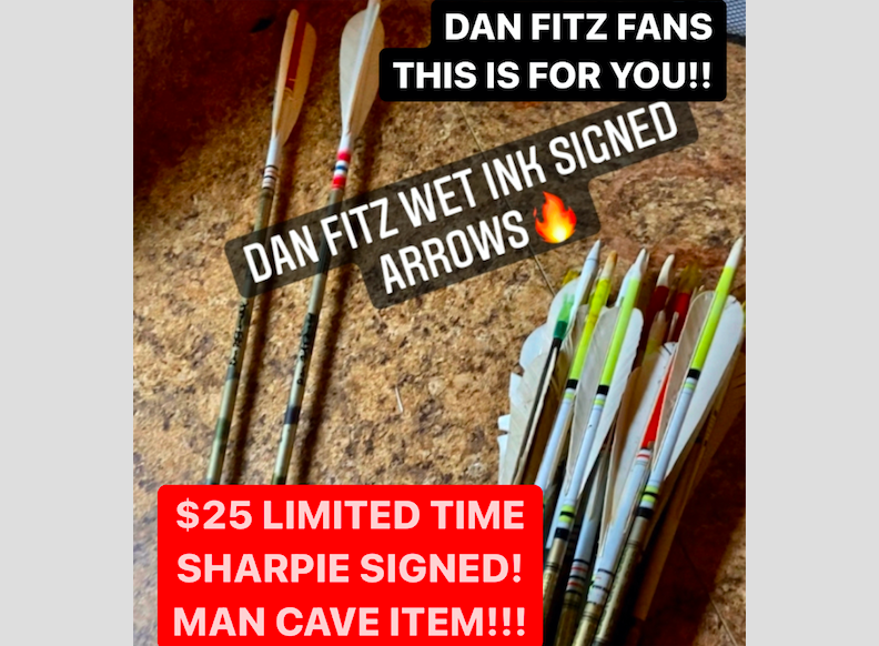 DAN FITZ AUTHENTIC WET INK SIGNED ALUMINUM ARROW FROM 80S AND 90